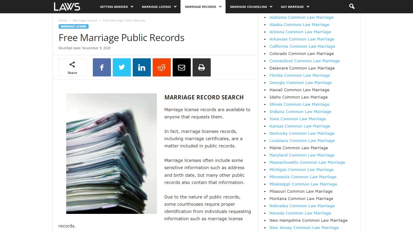 Free Marriage Public Records - Marriage - LAWS.com